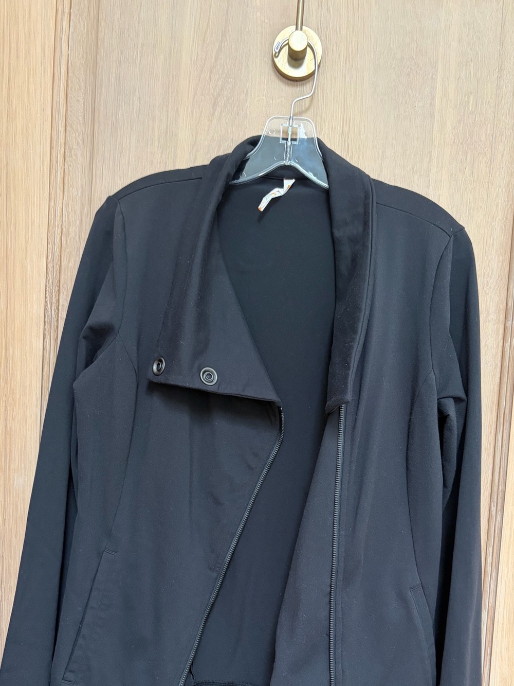 Lucy Black Asymmetrical Zip Moto Jacket Draped Collar